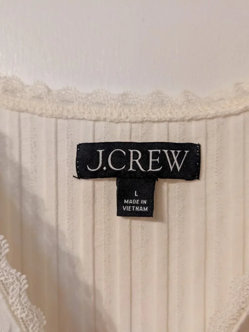 J. Crew Ribbed Lace Trim Pointelle Cotton Blend Camisole Tank Top Ivory L NWOT - Picture 4 of 9